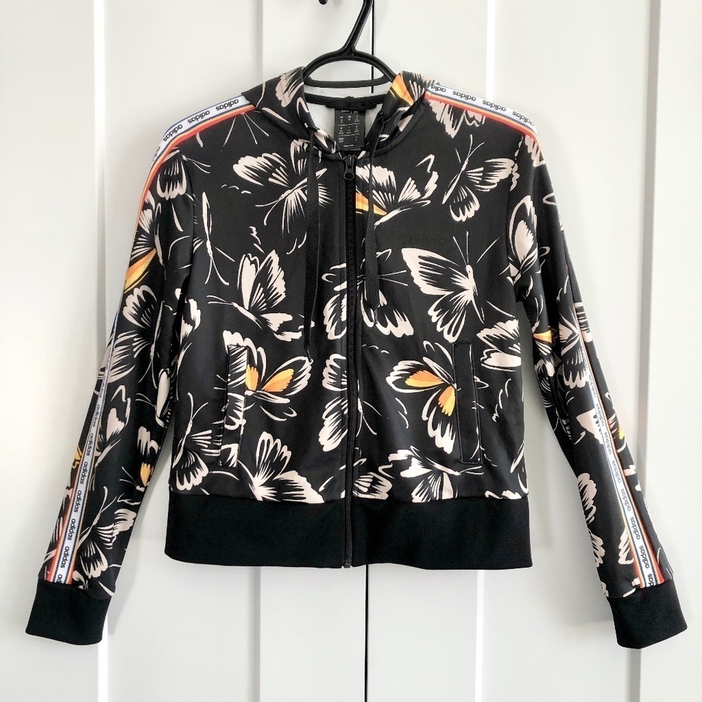 Adidas x Farm Rio, Hooded Track Jacket, Butterfly Print, Size XS, Good Condition